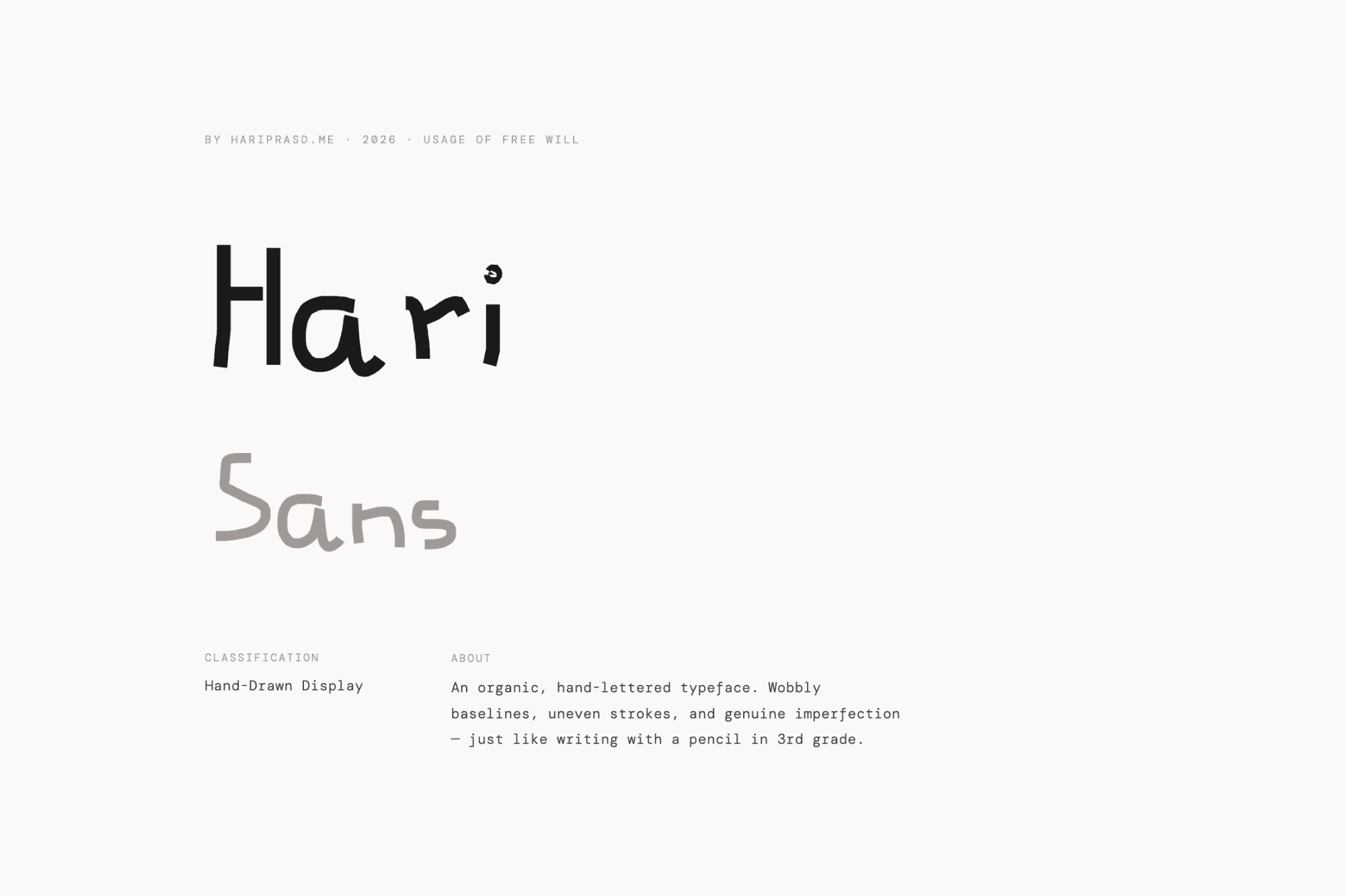 Hari Sans, a hand-drawn typeface